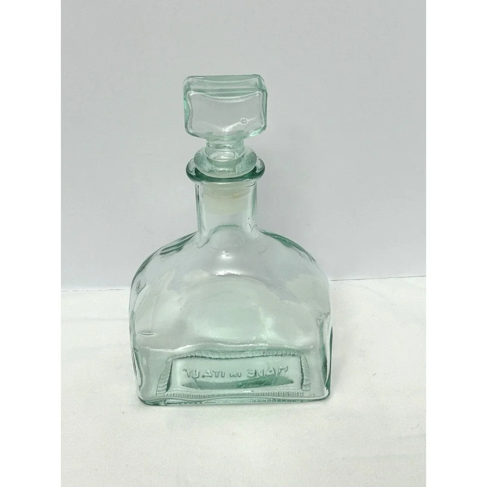 Green Glass Decanter Bottle Made in Italy Plastic Stopper 10
